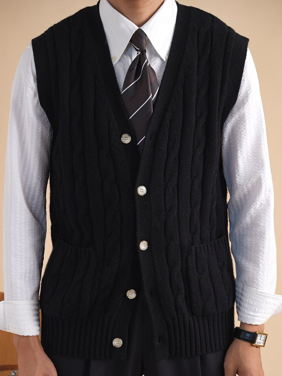 Herre Kabelstrik Uldmix Vest