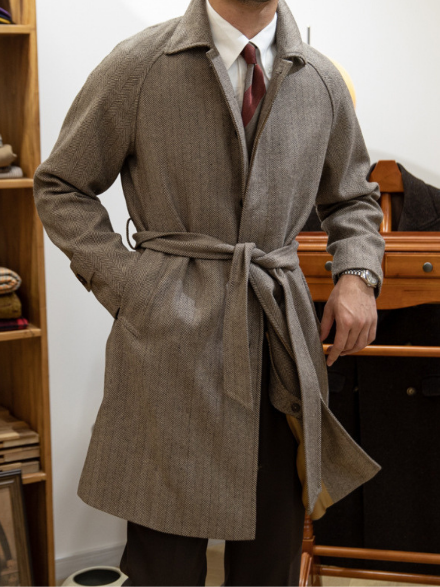 Herringbone Balmacaan Uldfrakke