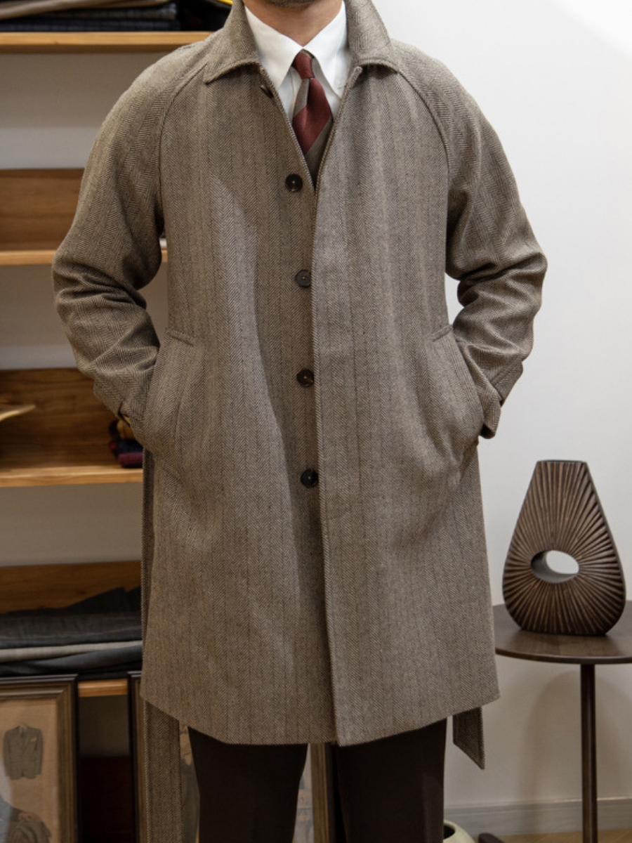 Herringbone Balmacaan Uldfrakke