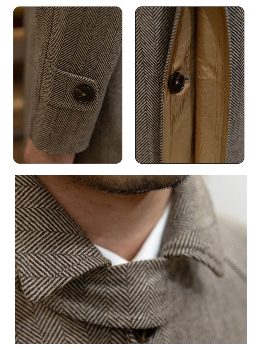 Herringbone Balmacaan Uldfrakke