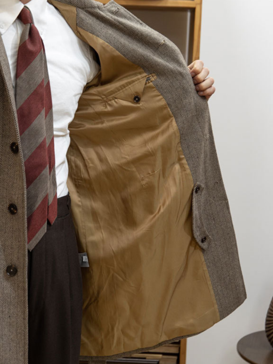Herringbone Balmacaan Uldfrakke