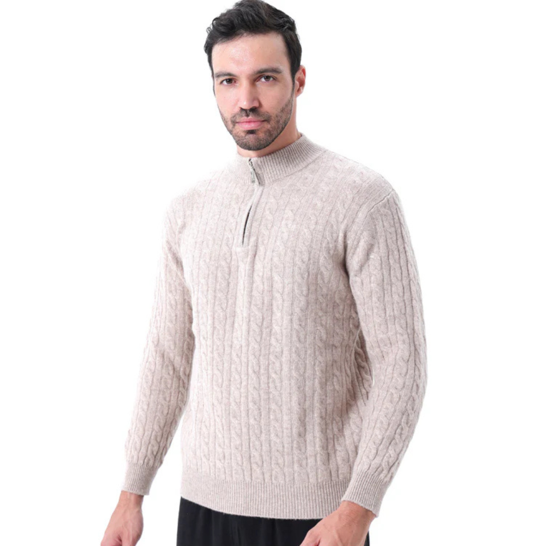 Louis | Cashmere Strikjakke med Halv Lynlås