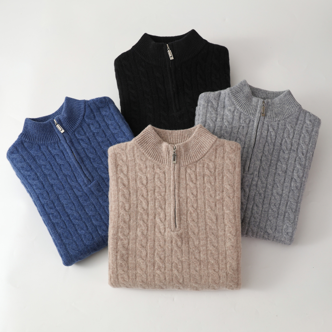 Louis | Cashmere Strikjakke med Halv Lynlås
