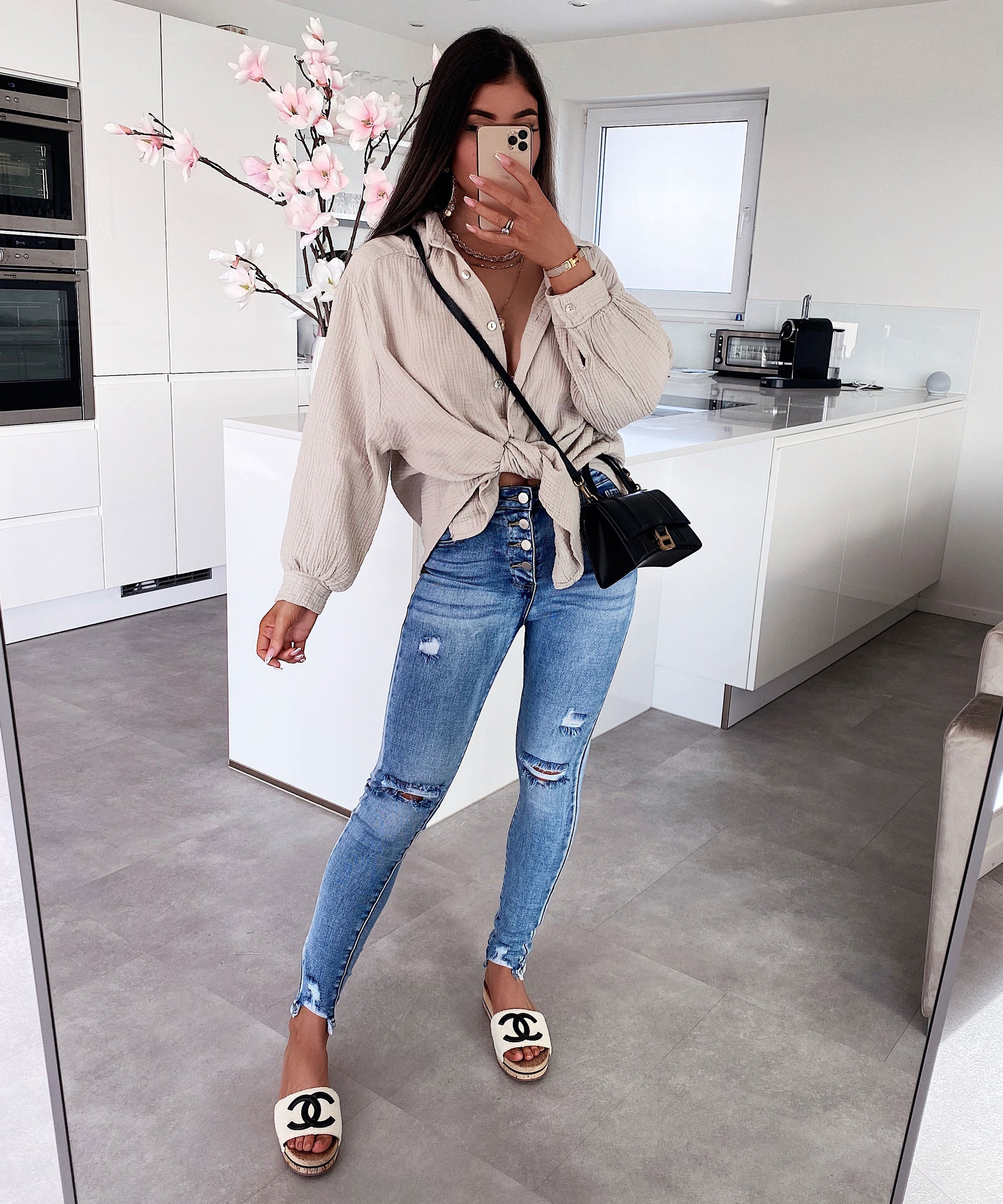 Faye | Oversize Musselinbluse i Beige