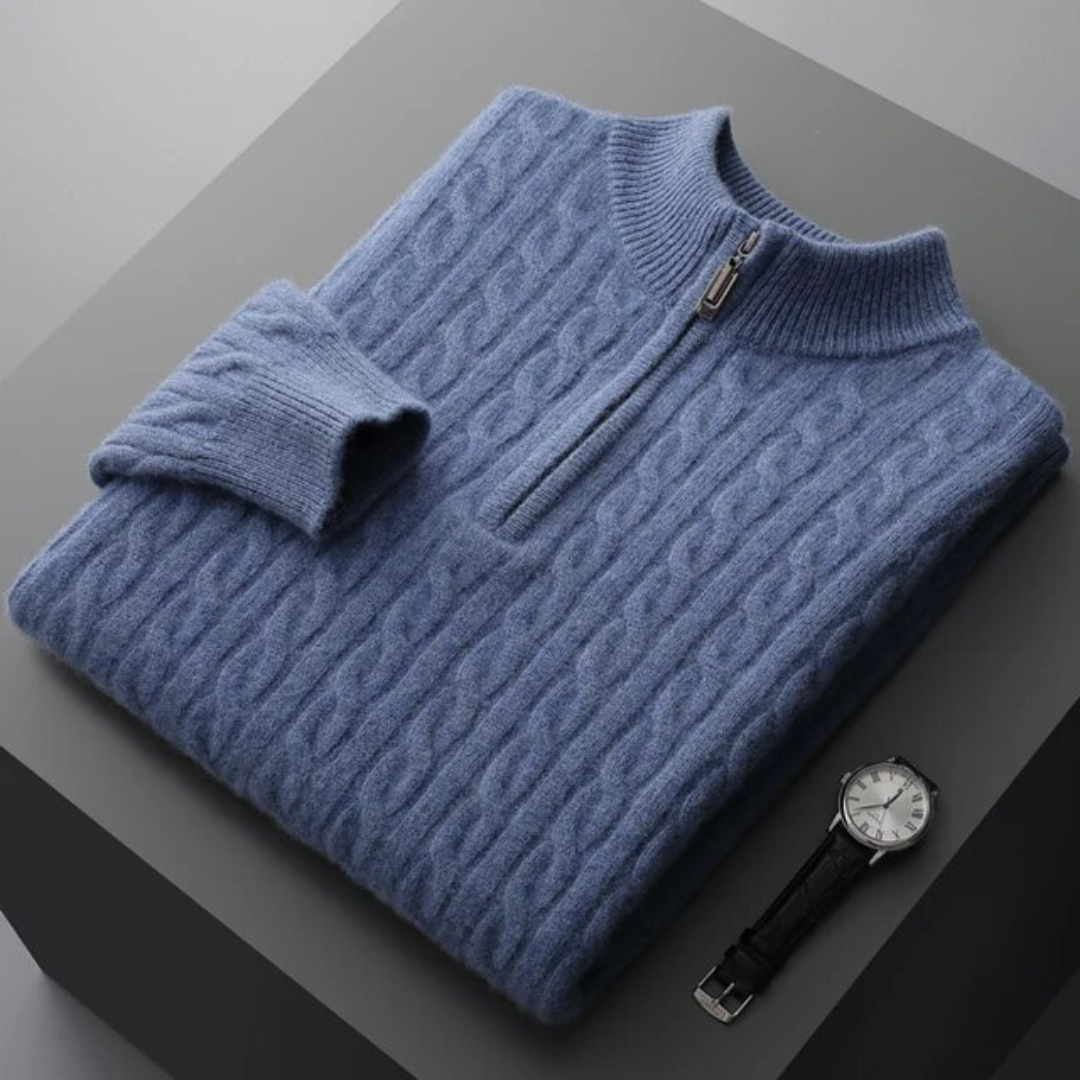 Louis | Cashmere Strikjakke med Halv Lynlås