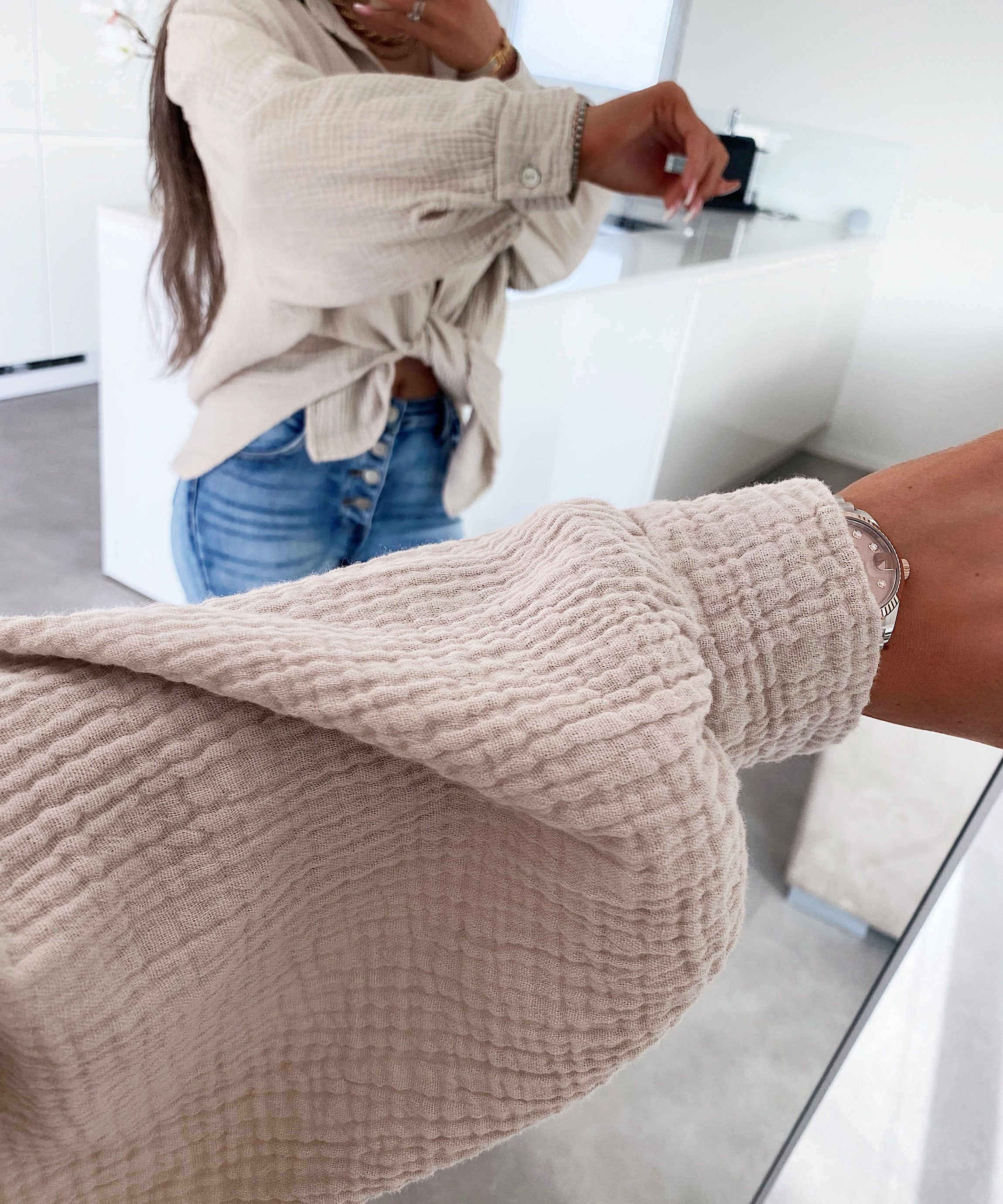 Faye | Oversize Musselinbluse i Beige