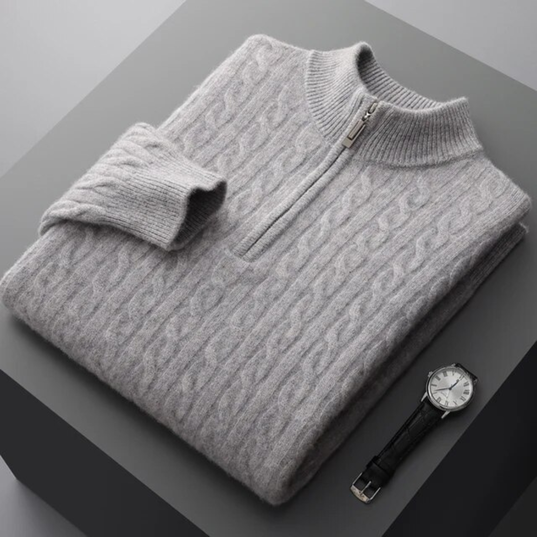 Louis | Cashmere Strikjakke med Halv Lynlås