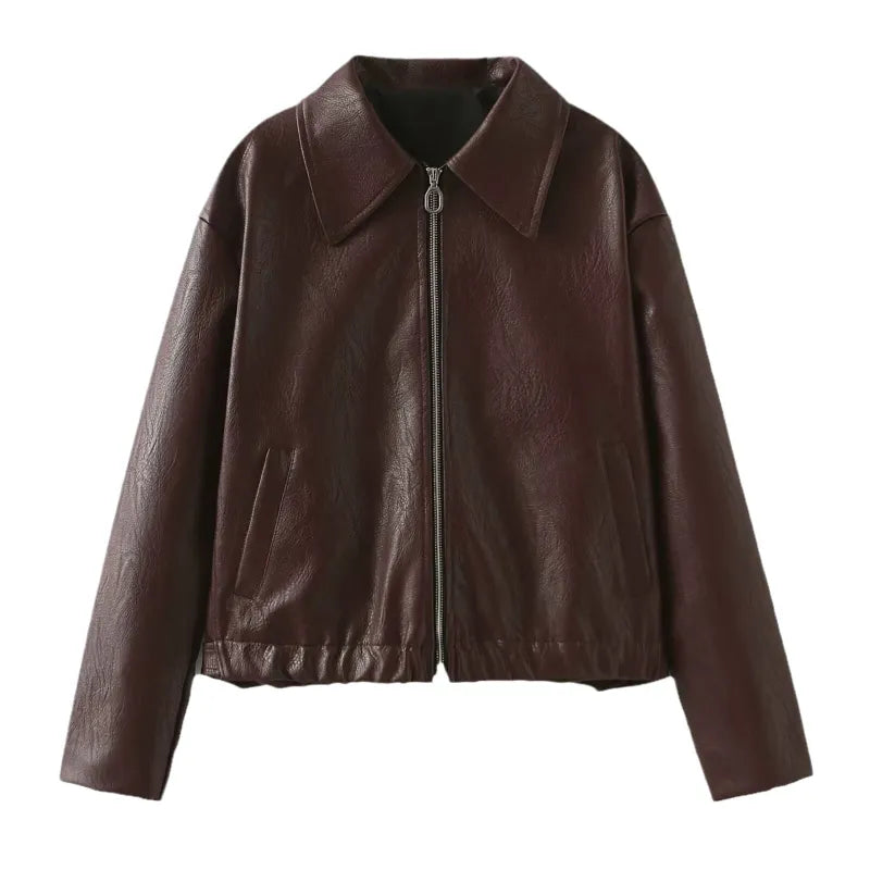 SCARLET | Stilvolle Bordeauxrote Vintage-Lederjacke mit Reißverschluss