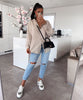 Faye | Oversize Musselinbluse i Beige