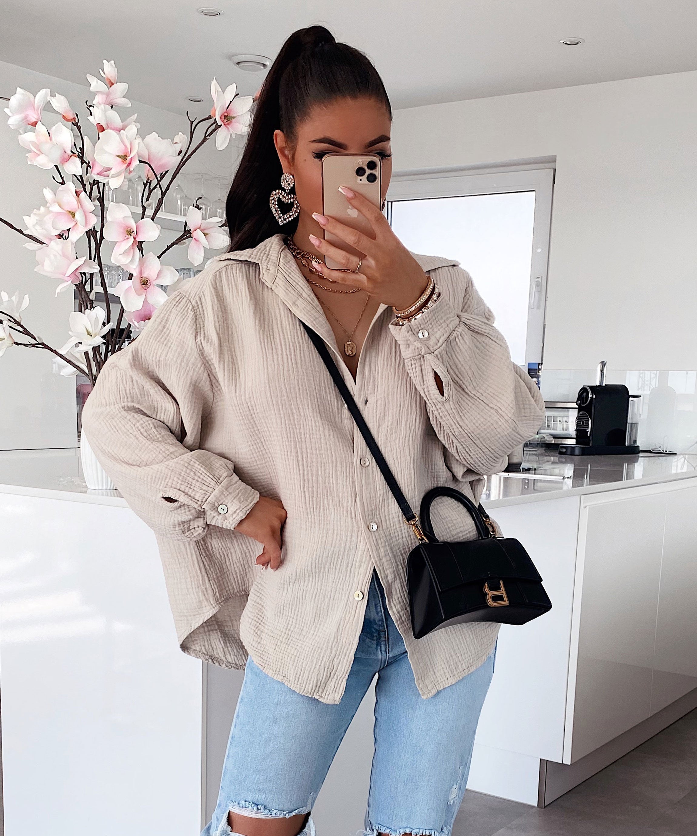 Faye | Oversize Musselinbluse i Beige