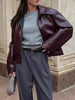 SCARLET | Stilvolle Bordeauxrote Vintage-Lederjacke mit Reißverschluss