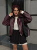 SCARLET | Stilvolle Bordeauxrote Vintage-Lederjacke mit Reißverschluss
