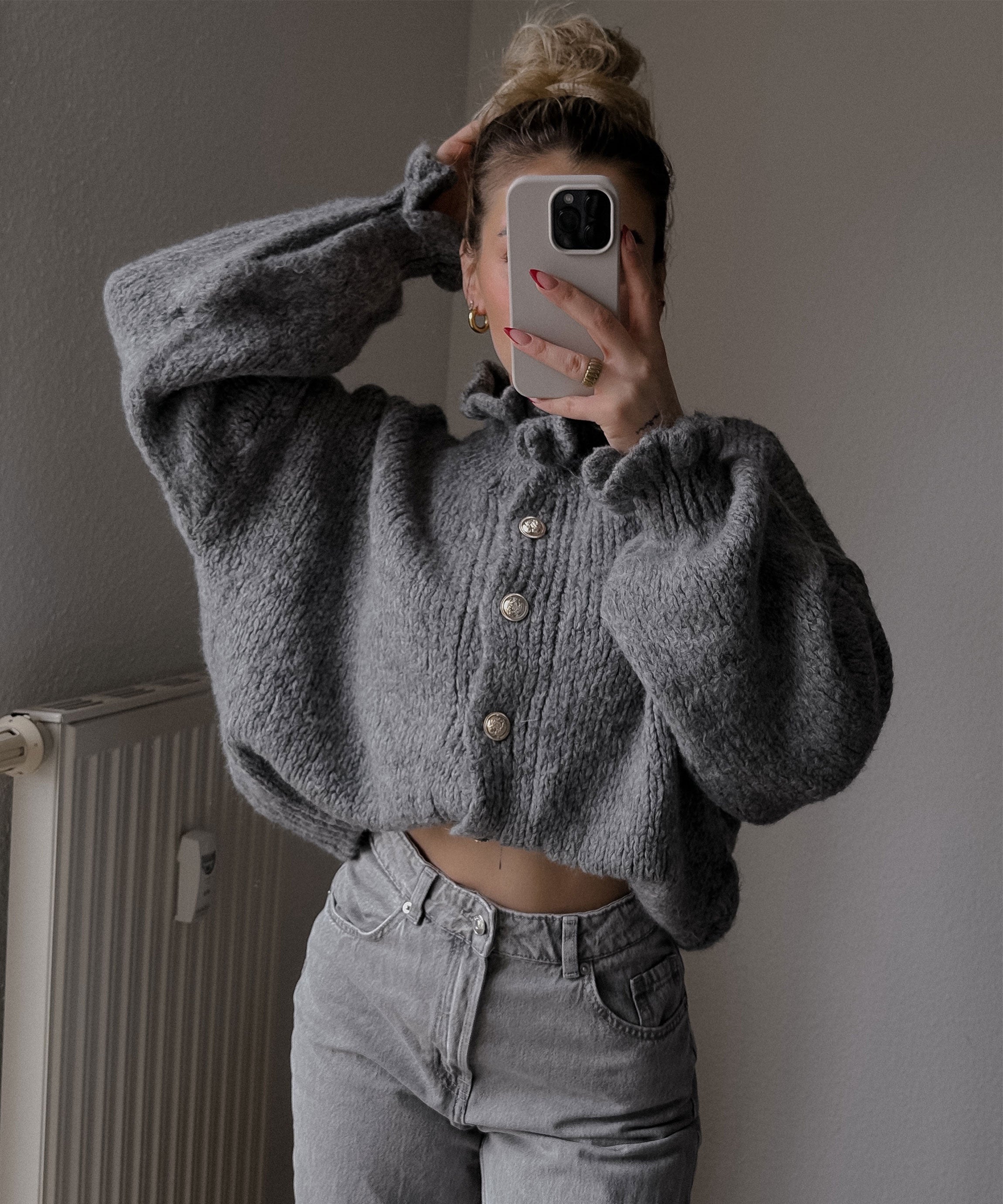 Alana | Mørkegrå Strikjakke