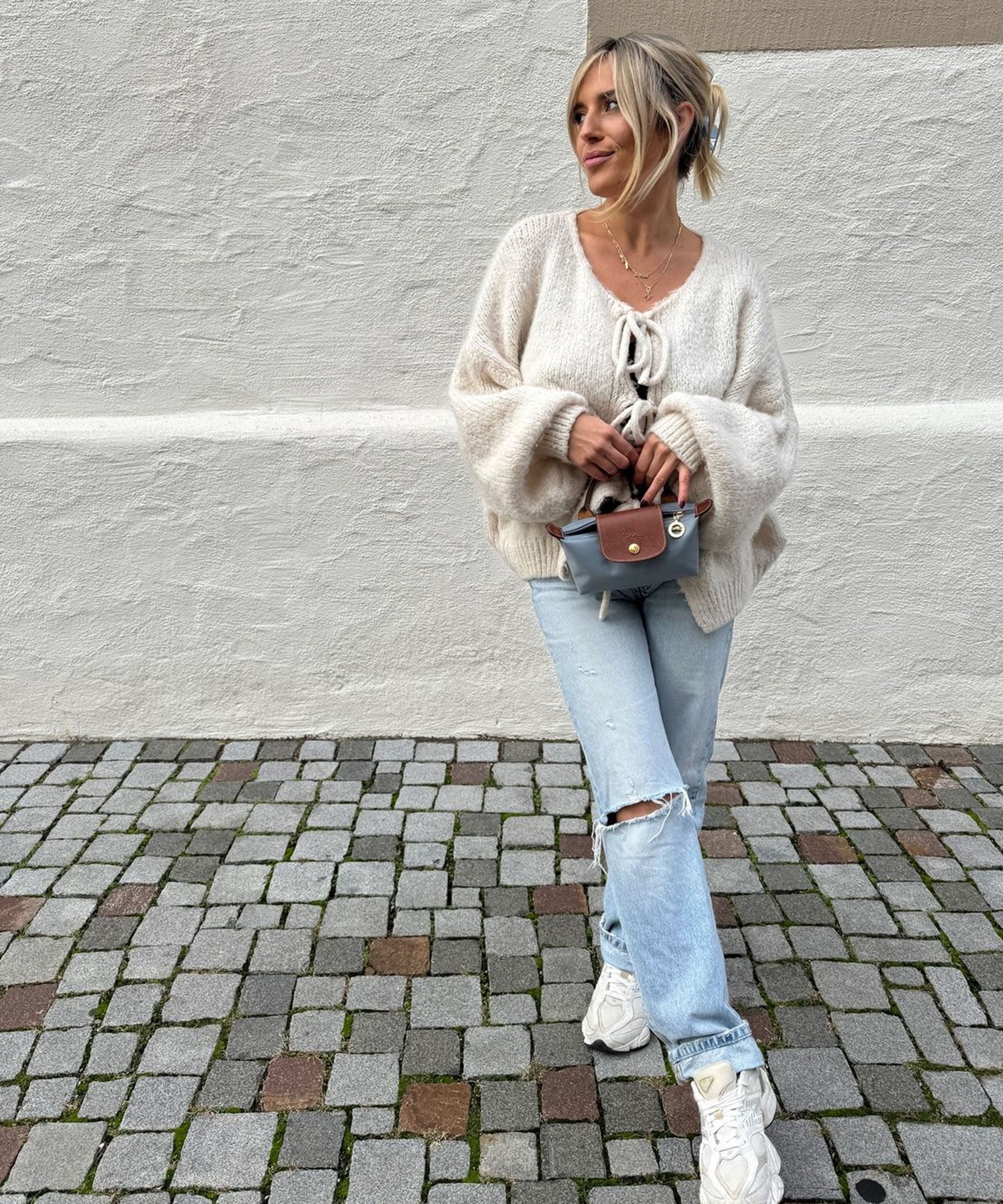 Fia | Sløjfe Strikjakke i Beige